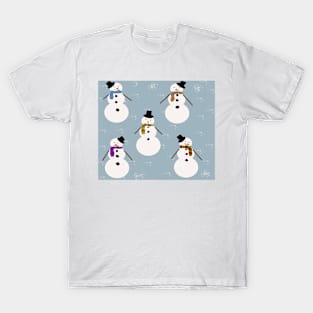 Snowman Pattern Blue Background T-Shirt